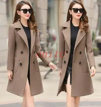 

Elegent Lady Women Blend Double breasted Lapel Slim fit Parka Coat Peacoat
