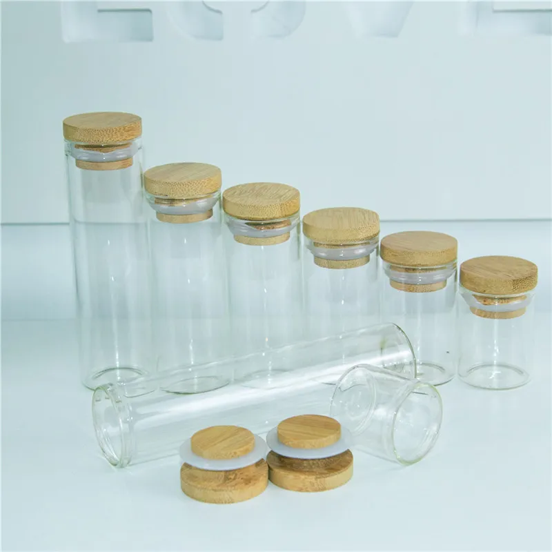 10ml 15ml 20ml 25ml 35ml 40ml 50ml Glass Bottle with Bamboo Lid Empty Leak proof Airtight Food Storage Clear Bottle Jars 50pcs 4