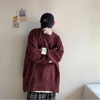 

Men's sweater 2019 autumn and winter new loose solid color wild sweater u young people personality fashion trend men's clothing
