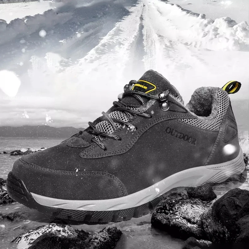 Large Size 39-49 Shoes Men Plus Velvet Outdoor Flat Shoes Male Winter Anti Slip Casual Shoes Men Cotton Lining Hiking Shoes Warm