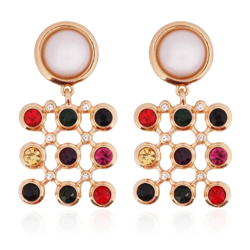 

2e4397 Autumn And Winter Zara New Style Exaggeration Grid Gemstone Pearl Joint Earrings Acrylic Earrings Women's