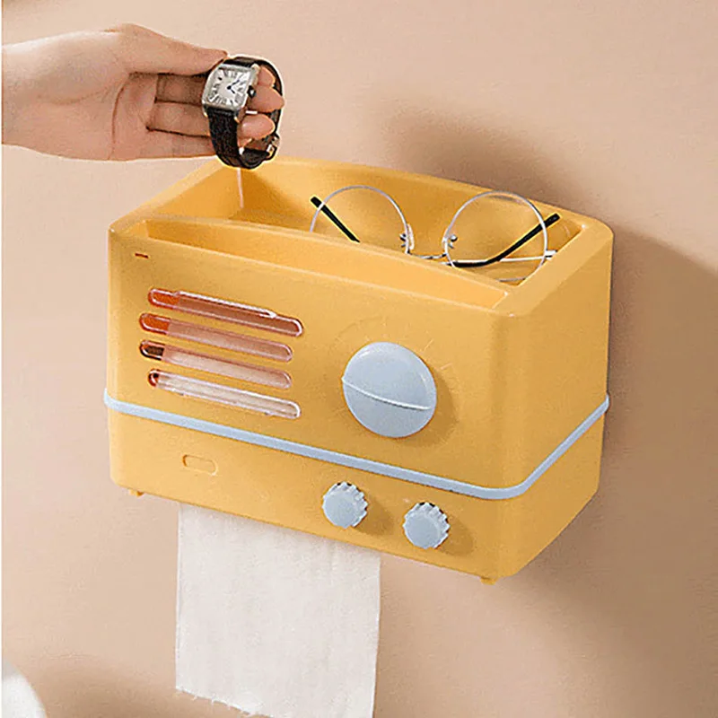 

Radio Appearance Toilet Paper Holder Wall Mounted Cosmetic Toothpaste Toothbrush Storage Rack Tissue Box Bathroom Supplies Shelf