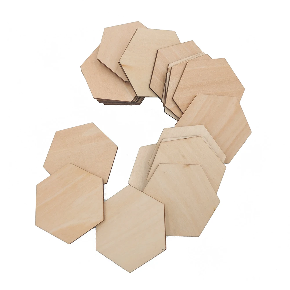 100pcs 90mm Hexagon DIY Wood Ornaments for Crafts Blank Wooden Ornament for  DIY Craft Home Decoration - AliExpress