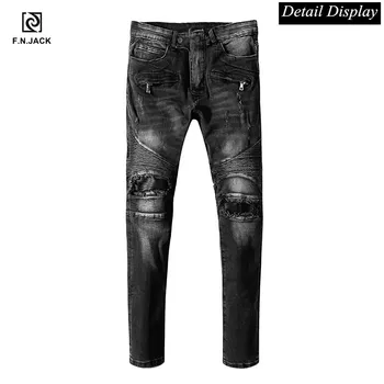 

F.N.JACK Dark Denim Men jeans Hip hop Slim fit jeans for men Casual Denim Distressed Men clothes 2020 Streetwear Man pants jeans