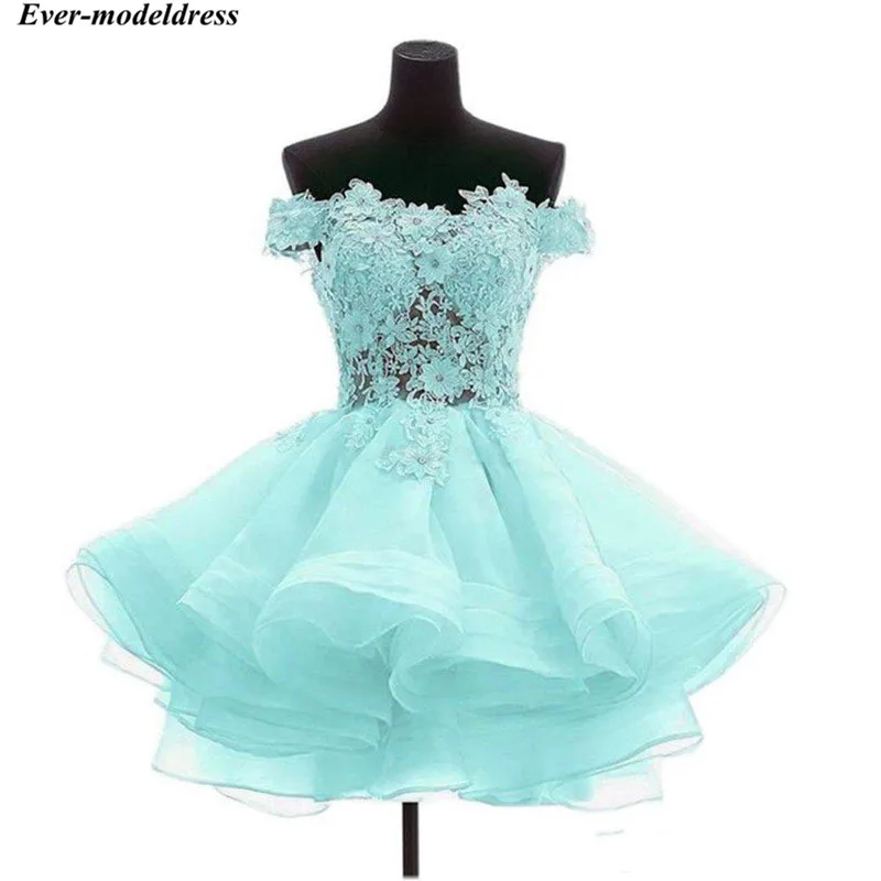 Cheap Short Prom Graduation Dresses Lace Appliques Organza Beaded Crystal Plus Size Homecoming Gown Cocktail Party Gown