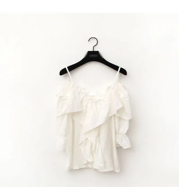 white shirts Kpop, черная розовая Женская летняя белая блузка Jisoo same, модные топы с открытыми плечами, женские корейские сексуальные яркие свободные рубашки с длинным рукавом - Цвет: white shirts