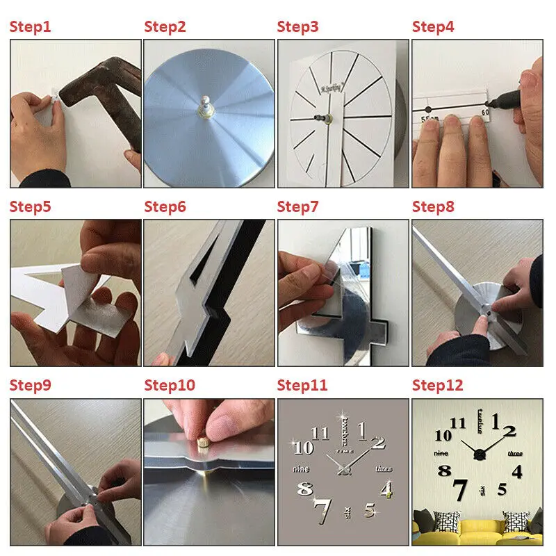 1 шт. 3D настенные часы Большие Современные Простые DIY художественные виниловые наклейки Наклейка 3D римские цифры наклейки для дома