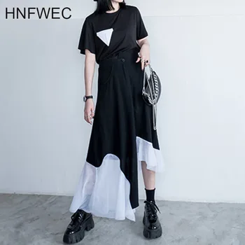 

High Elastic Waist Mesh Splcied Hit Color Irregular Half-body Skirt Women Fashion Tide New Spring Autumn 2020 T448