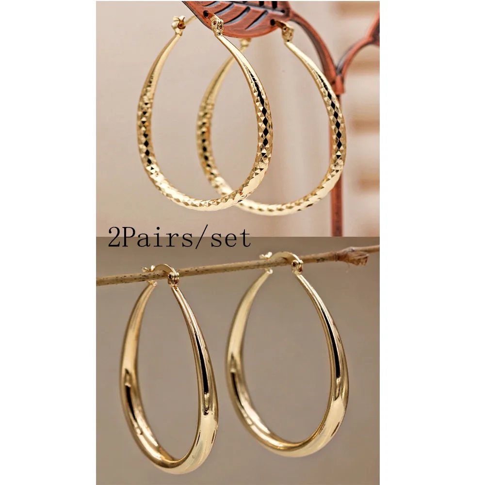 

Наборами по 2 пары в стиле «хип-хоп», имиджевый бренд, позолоченный медный круглые серьги-кольца для женщин, модные ювелирные изделия для девушек для дня рождения Свадебная вечеринка