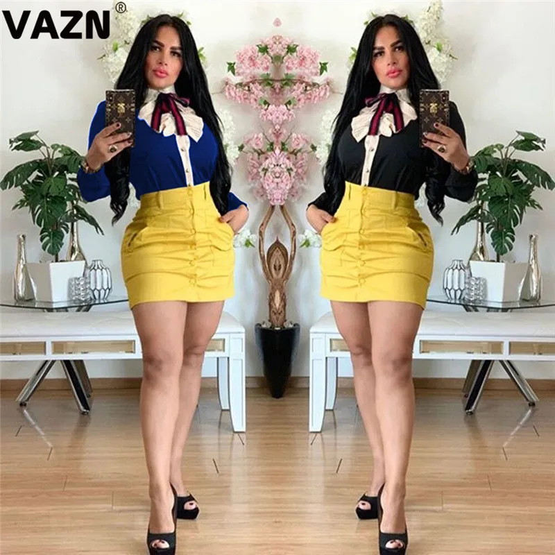 VAZN, хит, рубашки из жоржета для молодых девушек, модная Однотонная рубашка с кукольным воротником и длинным рукавом, женские облегающие обычные рубашки