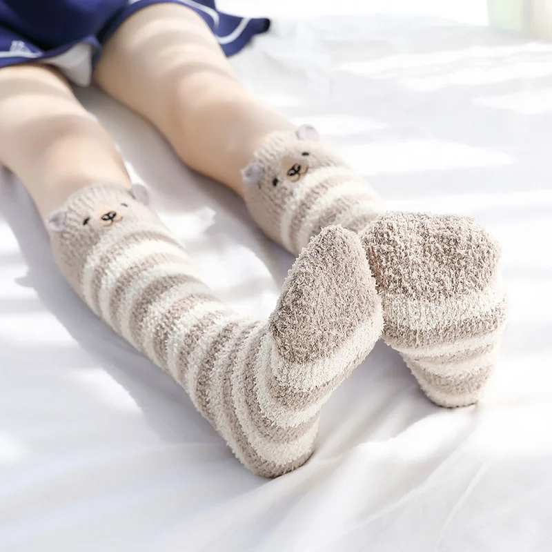 Носки из кораллового флиса с рисунками животных Детские утепленные махровые теплые носки детские зимние повседневные домашние длинные носки