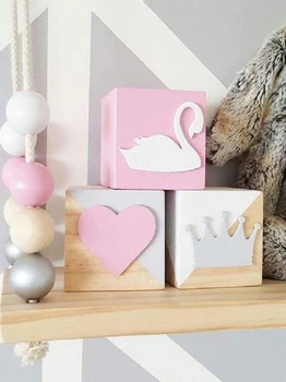 

Original Pine Wooden Living Bedroom Decor Decal Thing Baby Play Activity Gym 3pcs Swan Crown Heart Block Newborn Bedroom Decor