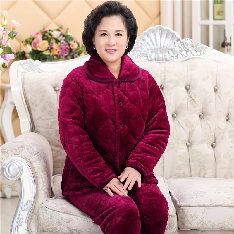 

Winter Thick Women Pajamas Sets Pijama Pyjamas Full Sleeve Sleepwear Long Pants coral velvet Nightclothes Pyjama mujer