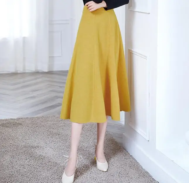 Женские осенние зимние шерстяные юбки женские новые модные офисные вечерние плиссированные юбки женские желтые длинные юбки с высокой талией