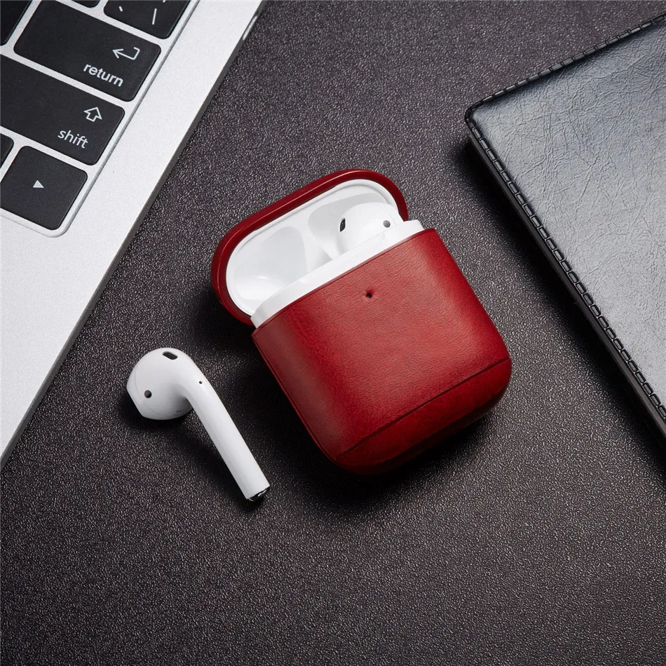 Кожаный чехол KJOEW для Apple AirPods с застежкой-крючком, чехол s для Airpods 1, 2, аксессуары для наушников Bluetooth, тонкий корпус
