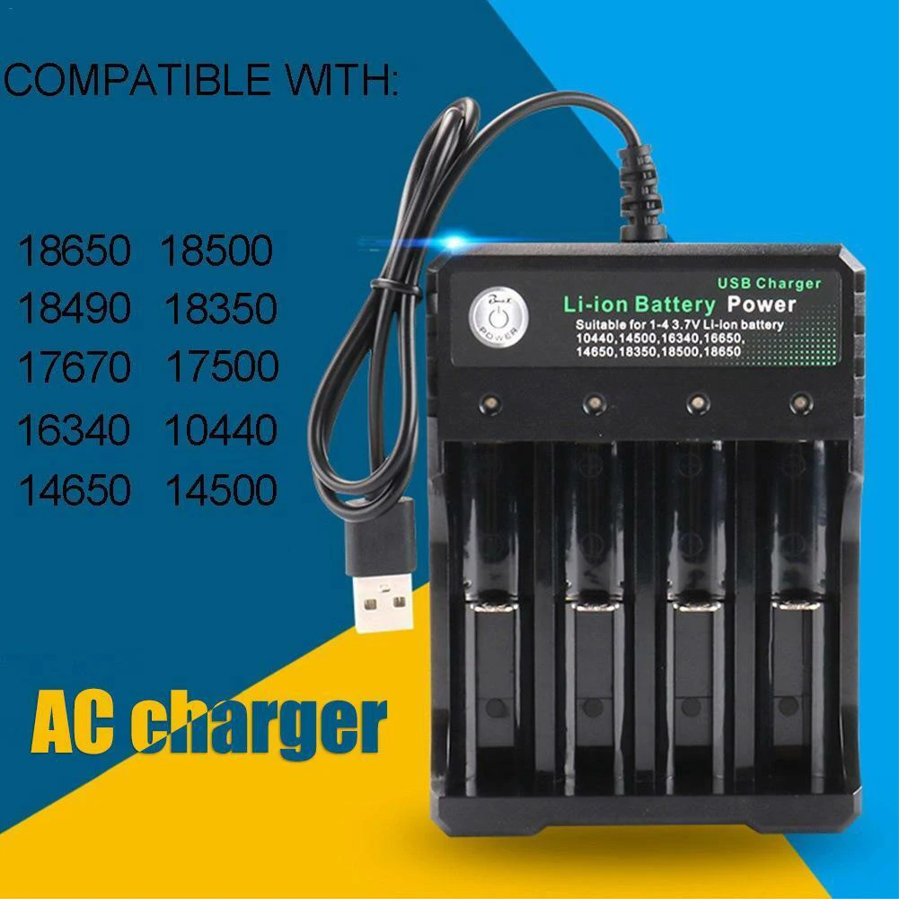 

Portable LED Indicator 4 Slot Independent Charging 18650 Li-ion Safe Universal Intelligent Overcharge Protection Battery Charger