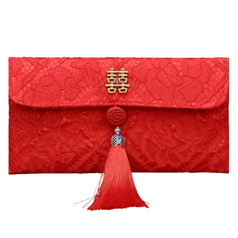 Новогодняя сумка для денег в китайском стиле, красный конверт, подарок для помолвки, сумки с кисточками, Высококачественная парчовая сумка для свадебных денег - Цвет: B1