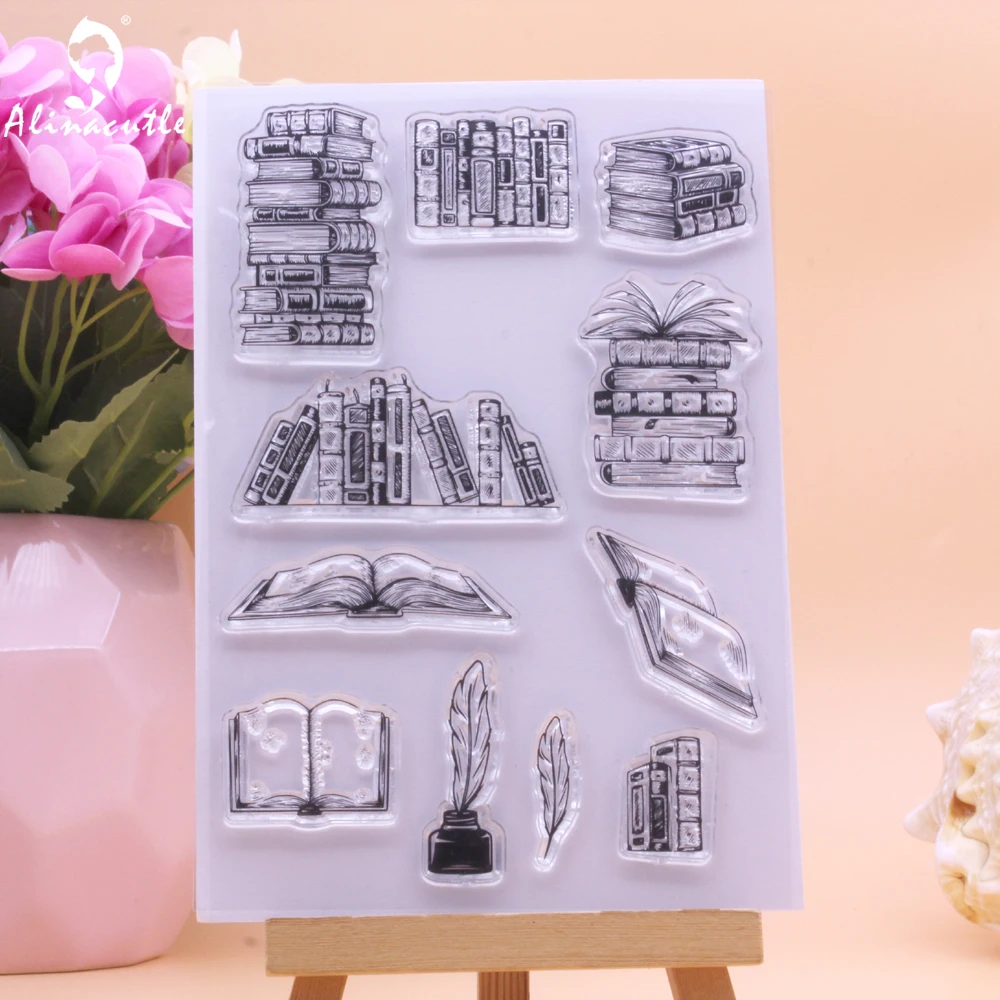 Прозрачные штампы Alinacutle книга библиотека знания сделай сам скрапбукинг карточка
