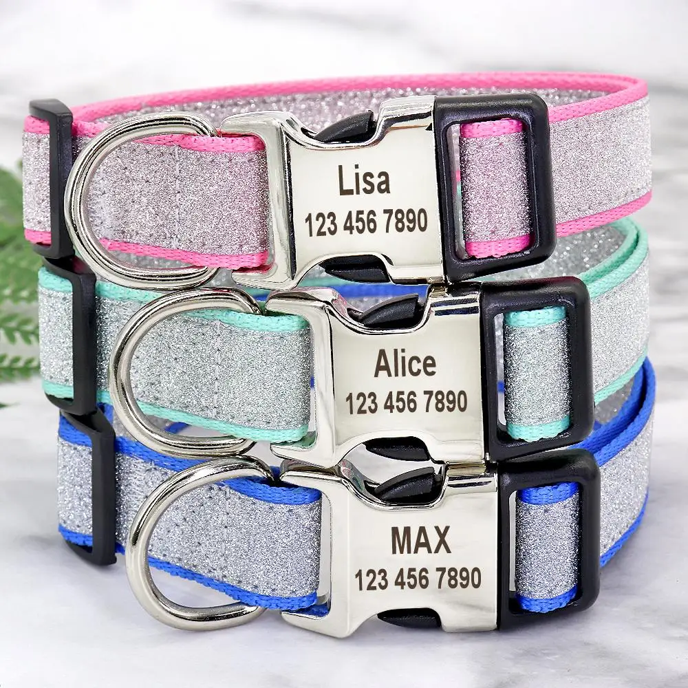 

Bling Dog Collar Personalized Pitbull Collar Nylon Solid Dog Collars Custom Pet Collar for Small Medium Dogs Pink Pet Products