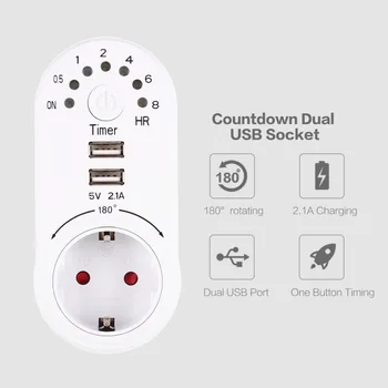 

220V Timer Switch Mini USB 5V 2.1A Adapter Socket Outlet Plug-in Countdown Energy Saving Electronic Time Controller