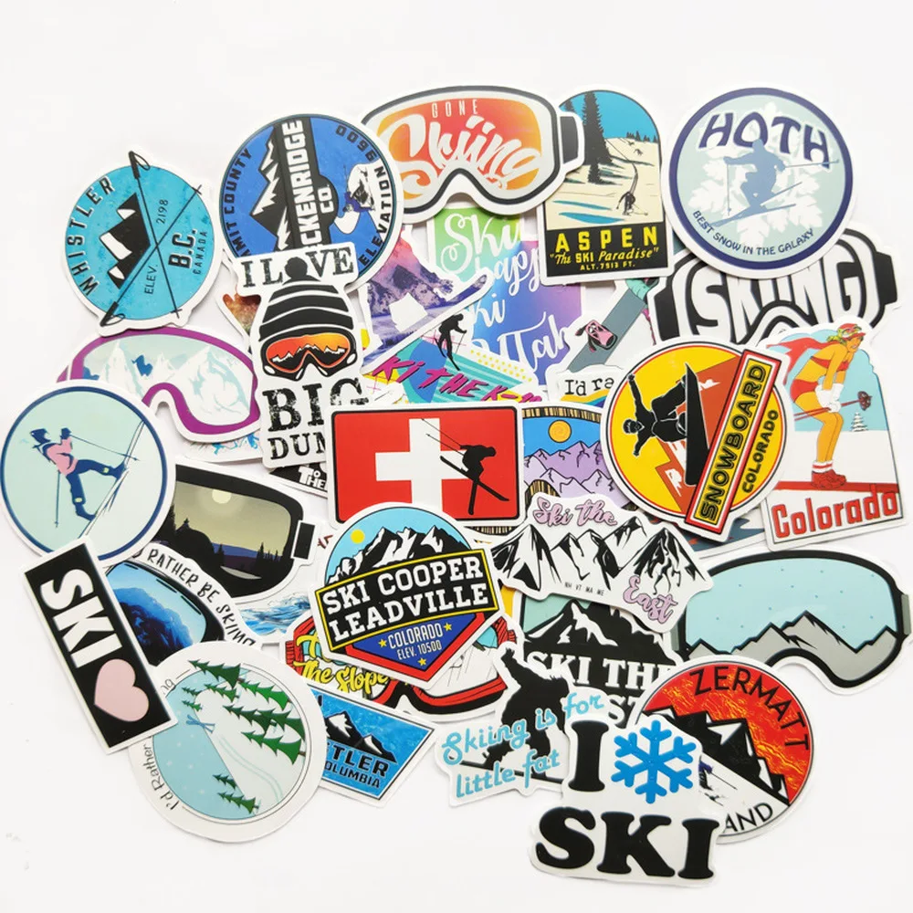 

10/50Pcs Pack Winter Skiing Snow Mountain Graffiti Stickers For Laptop Skateboard Snowboard Refrigerator Ski Decal Stickers