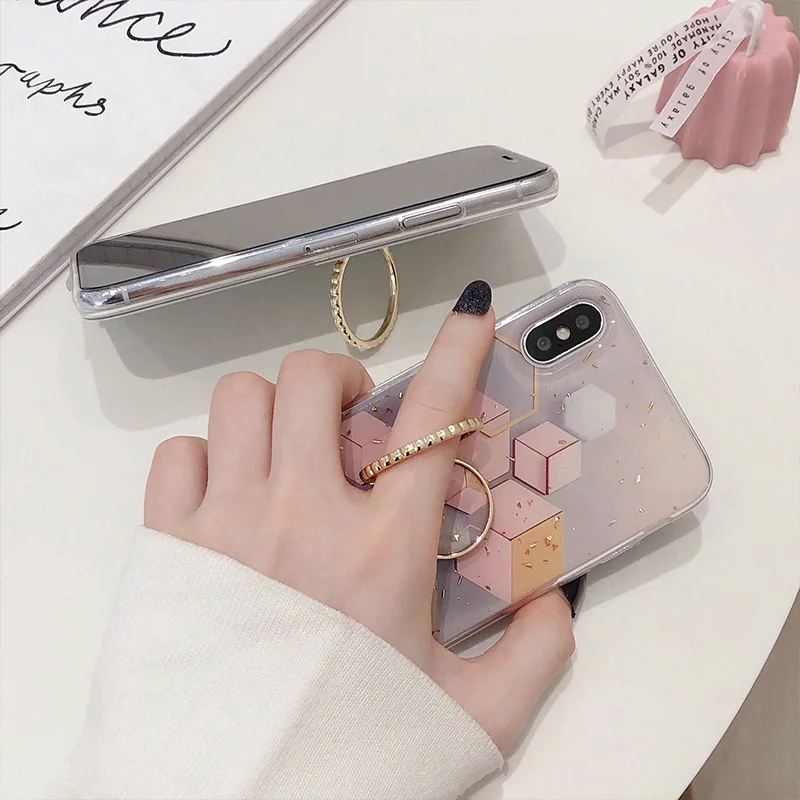 Золотой порошок геометрический Мраморный держатель для телефона чехол iPhone 12 Mini 11