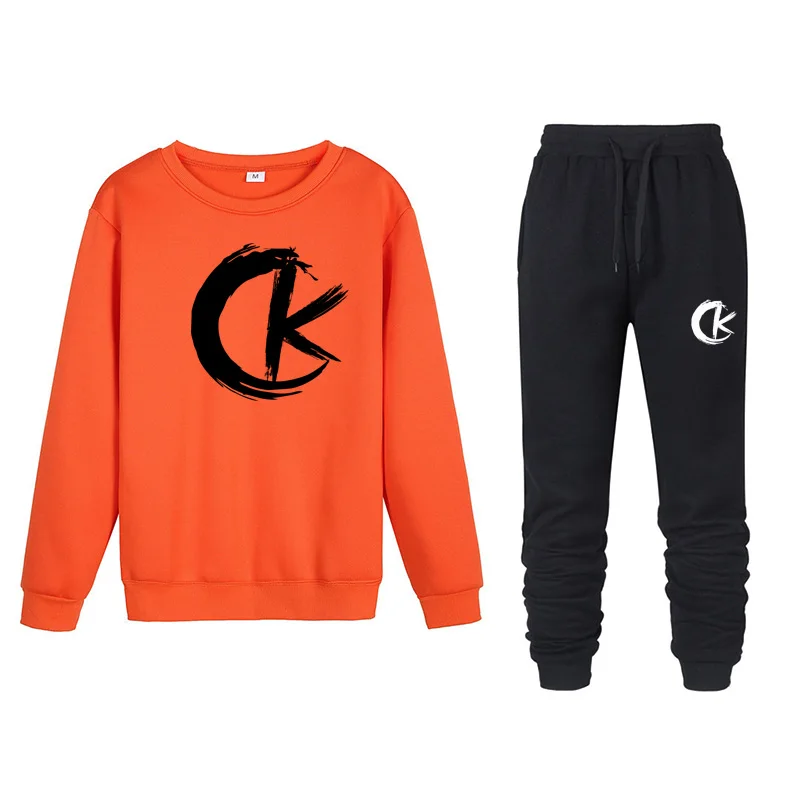 Модный Зимний спортивный костюм, 2 предмета, мужской спортивный костюм, chandal hombre, для бега, homme, с принтом, толстовка+ спортивные штаны, мужская одежда - Цвет: 11