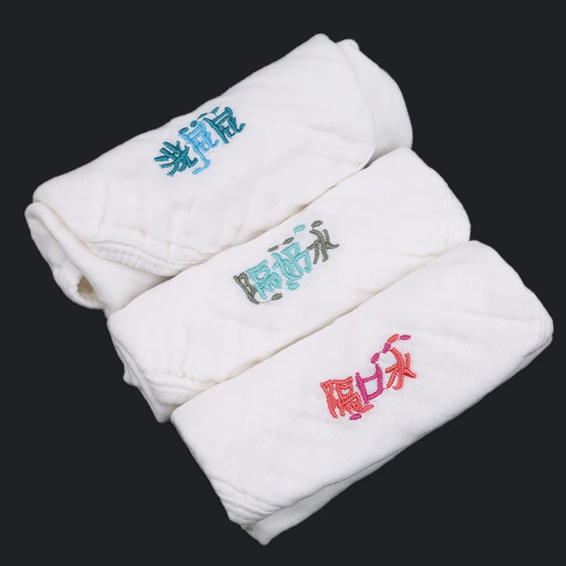 10 Pcs Baby White Embroidered Word Square soft Towel multi-purpose Hand Towel Washable Hand Towel Child Care Products