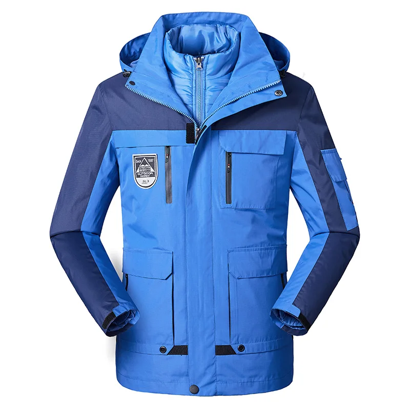 Новые 3 в 1 Водонепроницаемый лыжная куртка для влюбленной пары, комплект из двух предметов с несколькими карманами зимняя куртка мужская ветровка Толстые теплые зимние куртки-парки верхняя одежда - Цвет: Blue