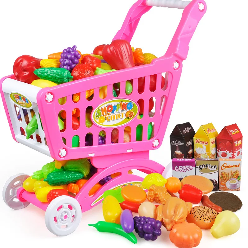 47 шт. тележка для покупок, тележка для супермаркета, автомобильная корзина для игрушек, мини-симулятор, фруктовая еда, ролевые игры, игрушки для детей