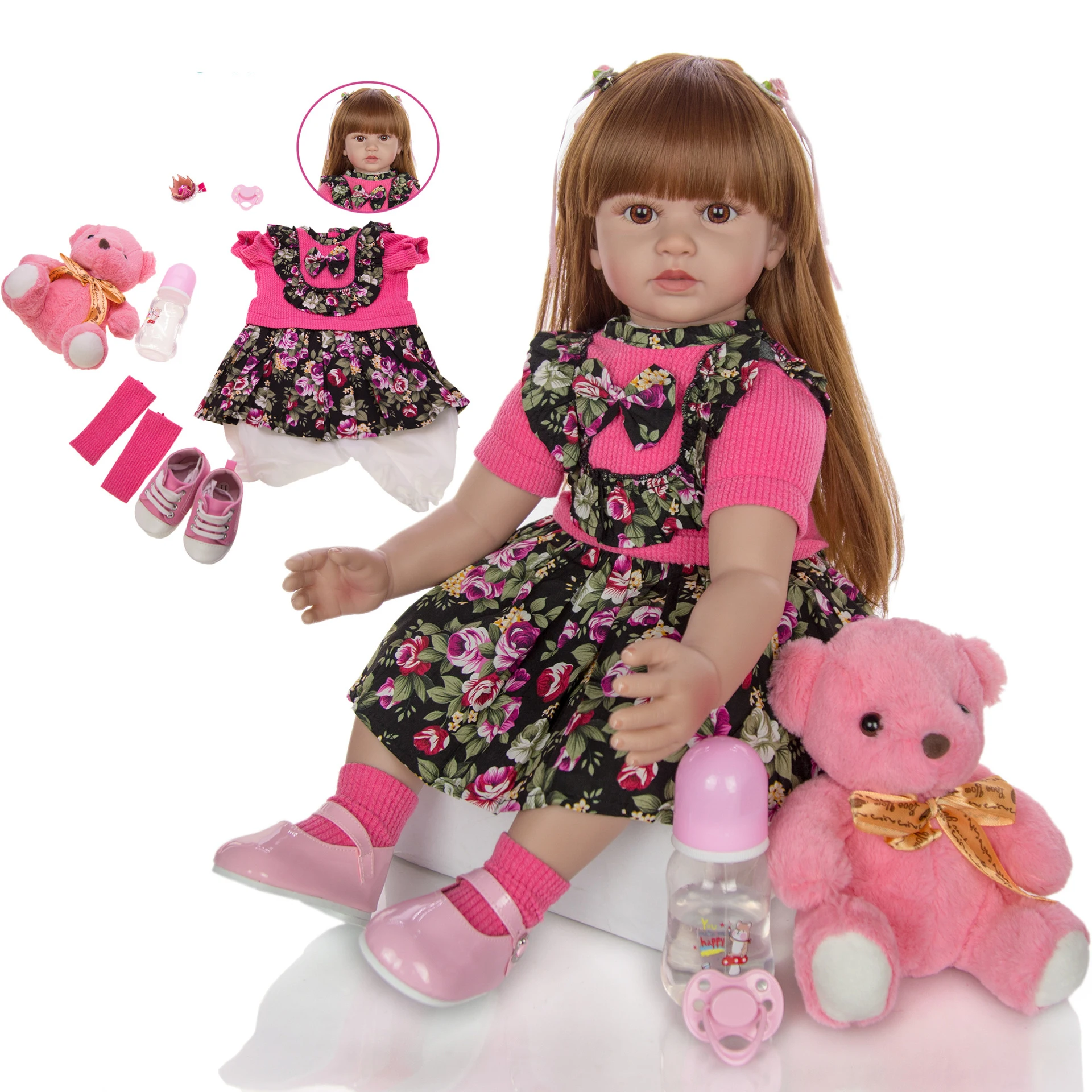 60 см Reborn Baby Doll Menina силиконовая кукла принцессы Реалистичная bebe reborn для малышей длинные волосы Реалистичная детская игрушка подарок