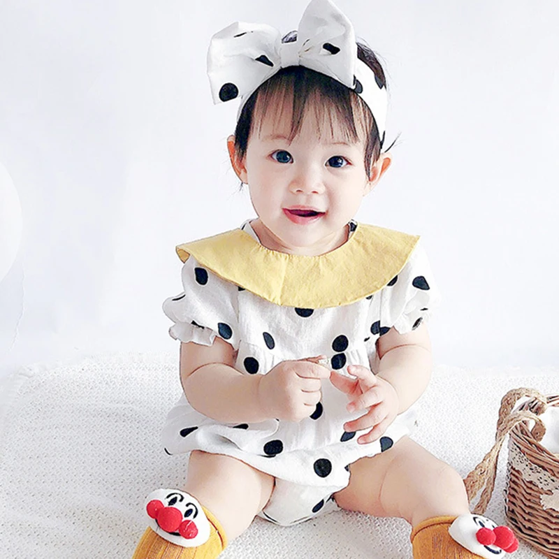 

Korean Japan Style Toddler Suit Dot Romper+Hair band Newborn Baby Boy Girl Jumpsuit Spring Autumn Long Sleeve Clothes Outfits