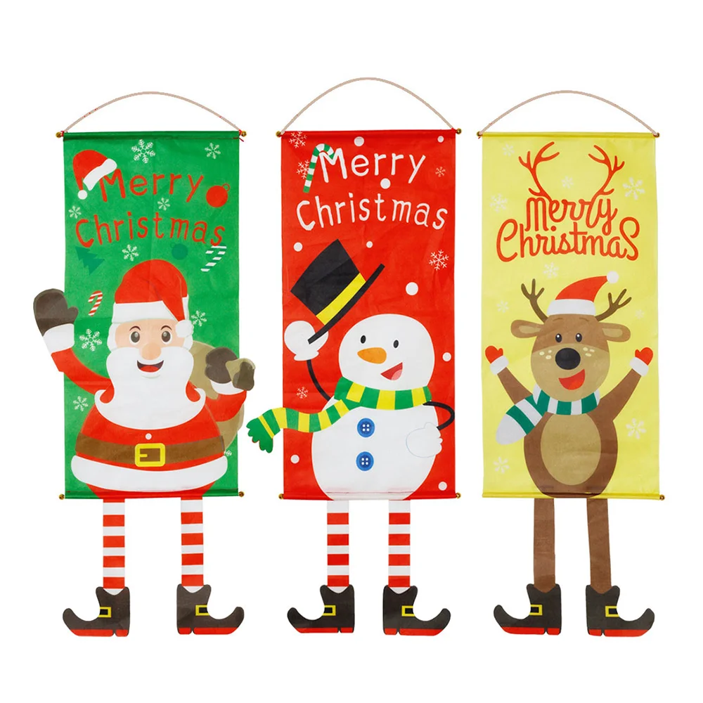 

1 Pcs 2019 Christmas Cloth Hanging Flag Snowman Elk Santa Claus Merry Christmas Decorations For Home Xmas Ornaments Banners