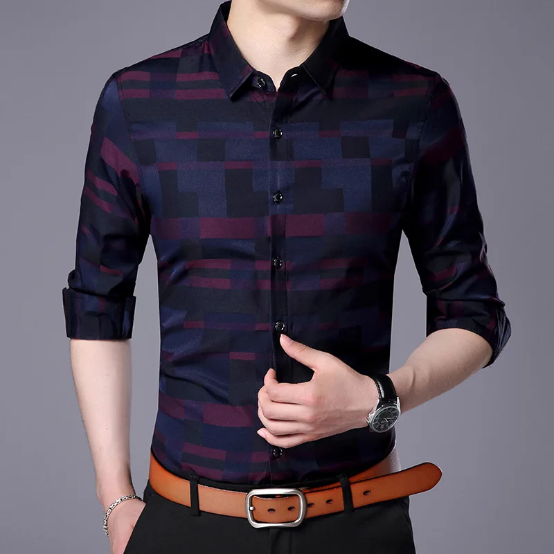 

Brand Clothes Men's Plaid Shirt 2020 Spring New Fashion Casual Cotton Slim Fit Long Sleeve Shirt Male Red Grid Blue Grid