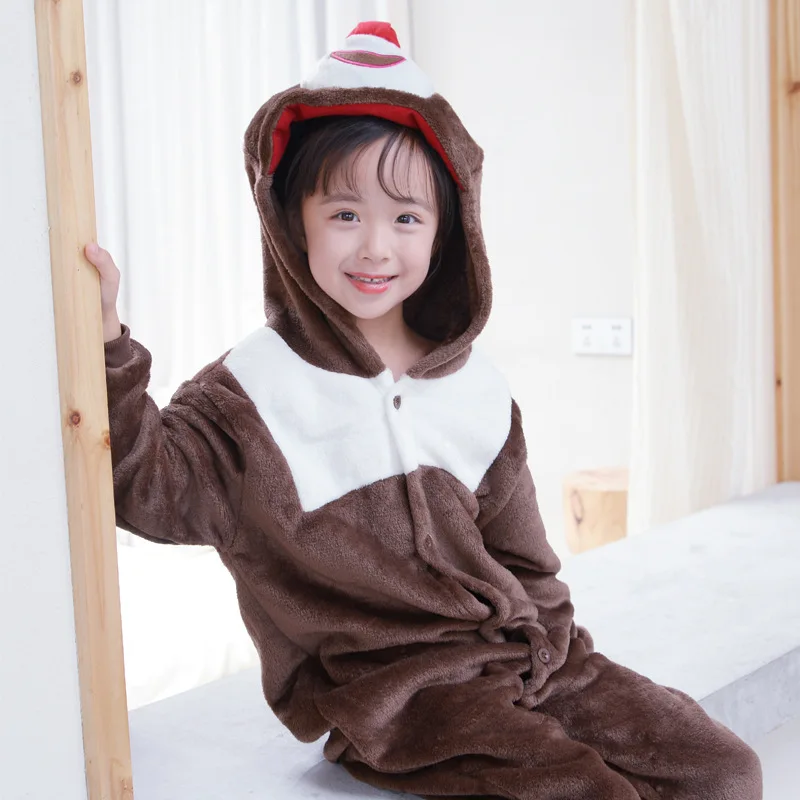 Детские пижамы kigurumi с вышивкой, милая мультяшная Пижама с единорогом для девочек, фланелевая теплая Пижама с человеком-пауком для мальчиков - Цвет: bear