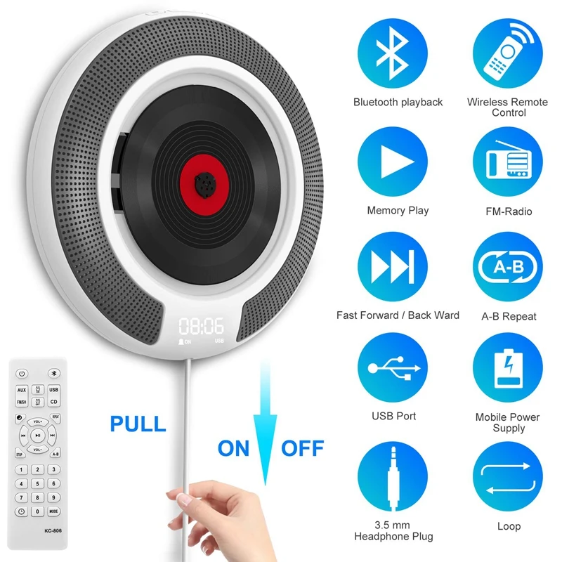 Портативный CD-плеер с Bluetooth настенный fm-радио встроенный HiFi колонки с дистанционным управлением разъем для наушников