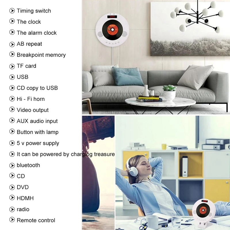 ABGN Горячая-настенный CD-плеер объемный звук dvd-плеер Hifi FM радио Bluetooth портативный музыкальный плеер дистанционное управление Поддержка U