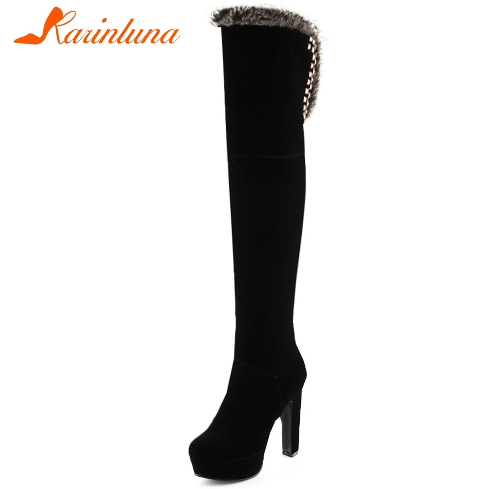 

KARINLUNA Brand New Flock Ladies Party Sexy Boots Fashion Rivet Thigh High Boots Women High Heels Over The Knee Shoes Woman