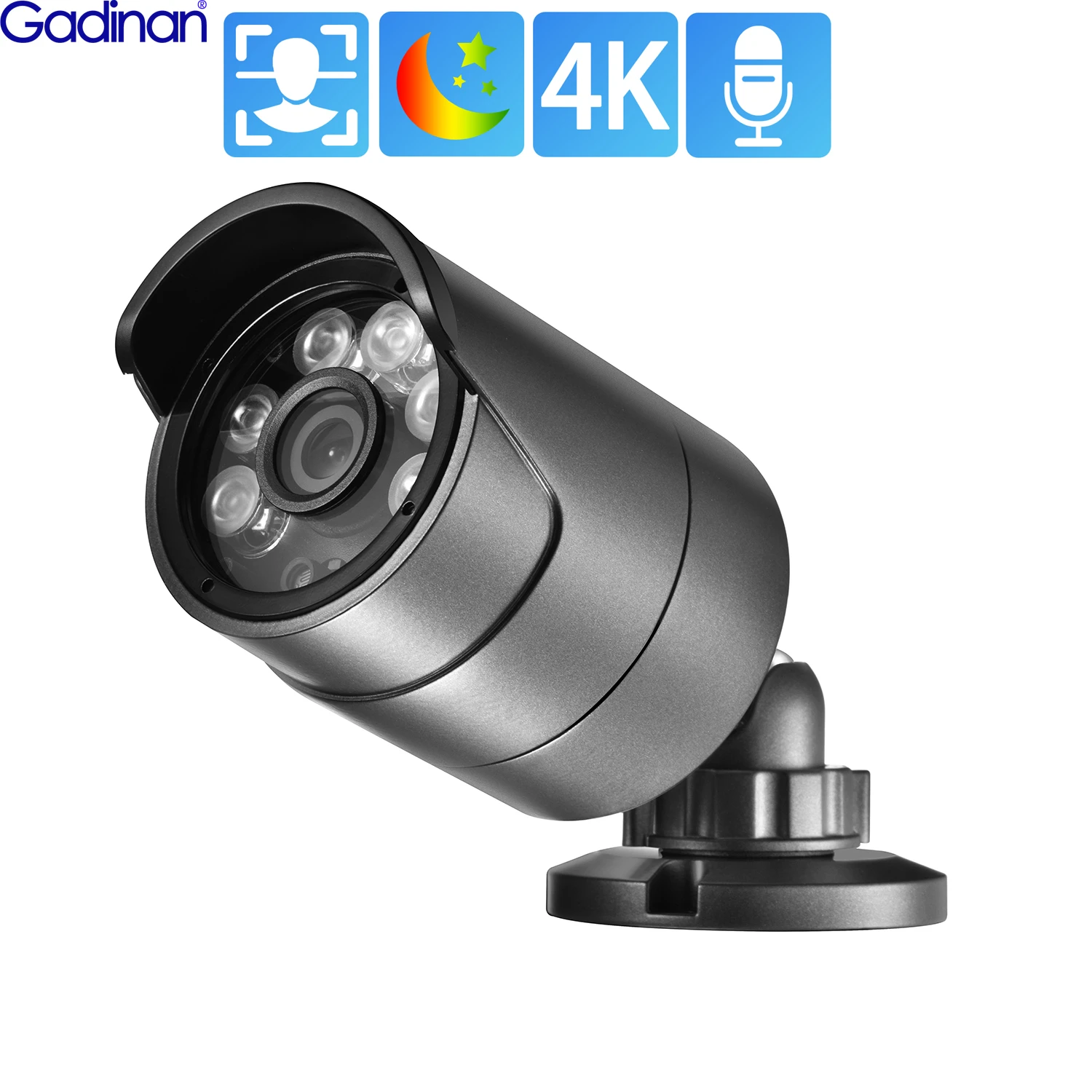 Gadinan 4K 8MP Security POE Camera AI Human Face Detection Audio IP Camera IP66 Outdoor CCTV Surveillance Full Color Night P2P hidden surveillance cameras with audio