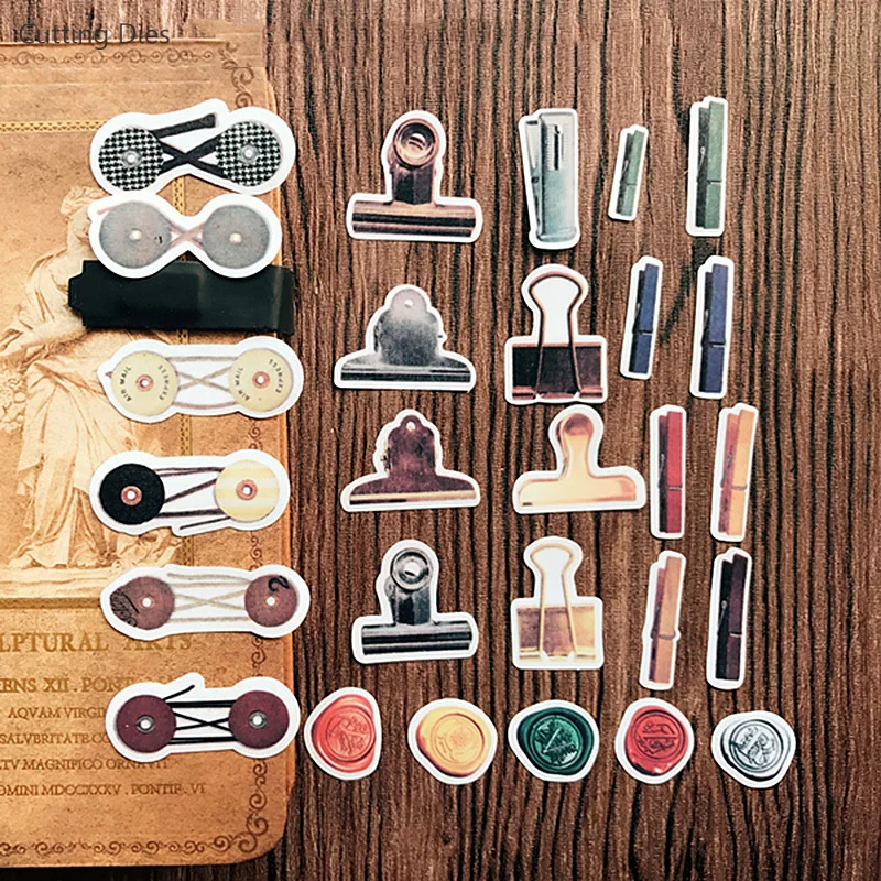 

27Pcs/lot Clip Pattern Printed Vellum Self-adhesive Paper Stickers For Scrapbooking DIY Card Making Home Decoration Crafts