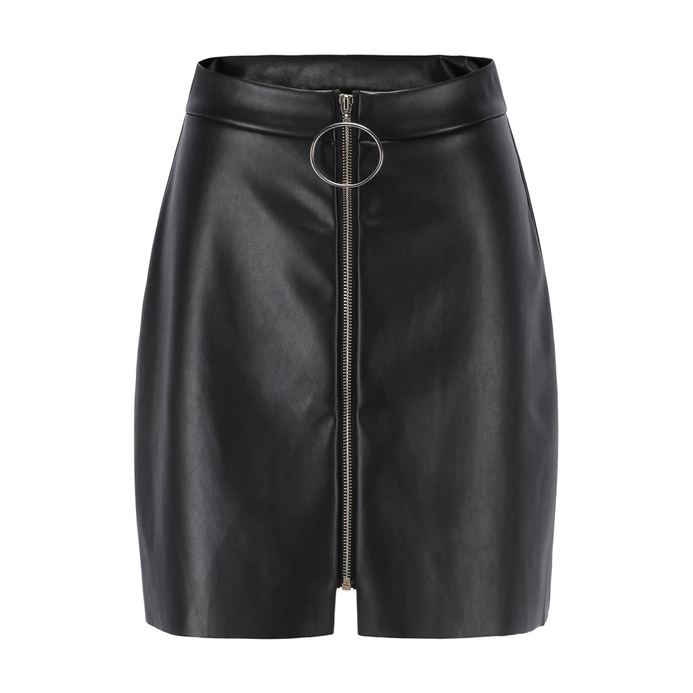 Women Skirt 2019 Black Pu Faux Leather Empire Skirts Sexy Slim Zipper Skirt Ladies Streetwear Above Mini Skirts Womens Bottoms