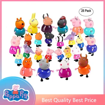 

25pcs Peppa Pig Class Friends Action Figure Set Toy PVC Anime Cake Figura Pig George Family Mom Grandma Grandfa Gift Toy for Kid