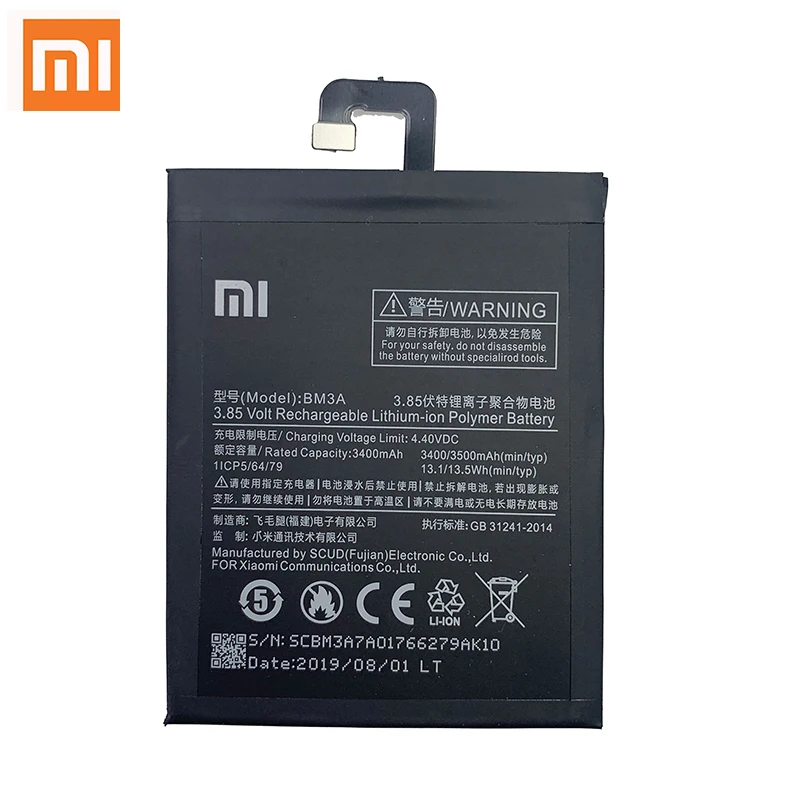 100% оригинал Xiao Mi батарея для телефона BM3A Xiaomi Note 3 Note3 сменная 3400 мАч с
