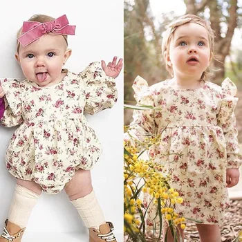 

Newborn Modis Babys Girls Floral Cotton Dress Long Sleeve O-Neck Cute Jumpsuit Outfits Pageant Tutu Dress Baby Girl Clothes