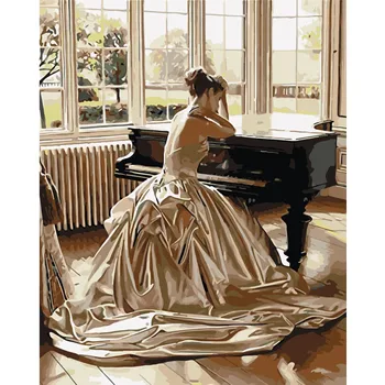 

Painting By Numbers DIY Dropshipping 40x50 50x65cm Elegant piano delicate girl Figure Canvas Wedding Decoration Art picture Gift