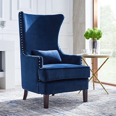 

ChinaFurniture processing and production factory modern light luxury fabric wooden foot single sofa