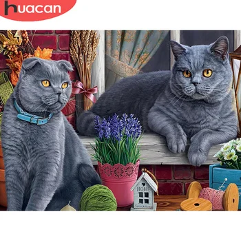 

HUACAN 5D Diamond Painting Cat Cross Stitch Diamond Embroidery Animal Rhinestones Pictures Home Decoration