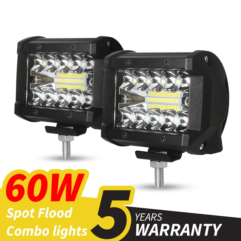 Xinfok-Barra de luz LED impermeable para trabajo, haz de luz de inundación de 4 pulgadas, 60W, para barco, coche, Tractor, camión y SUV