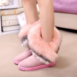 Новые женские ботинки зимние теплые ботинки на меху женские зимние ботинки короткие ботинки на плоской подошве с круглым носком C406 - Цвет: Розовый