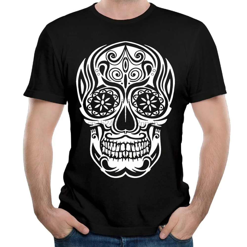 Белая хлопковая Футболка с принтом черепа и круглым вырезом на заказ черные